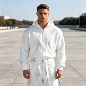 Conjuntos de sudadera con capucha para hombre, sudadera con capucha y pantalones de chándal con bordado 3D, efecto lavado ácido y estampado de mono, 580GSM, ropa para hombre a bajo costo. - Product Image 2