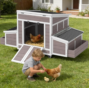 Grand poulailler en bois d'extérieur de 65,75 pouces avec 4 nichoirs, montage facile pour pelouse et jardin, pour 4 à 6 poulets - Product Image 1