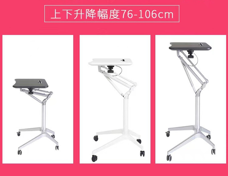 Pneumatic Desk Height Adjustable Laptop Table with Wheels Mobile Standing Desk