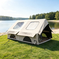 Tente de camping familiale grand format 3mx4mx0.9mx2.1m kaki, résistante au vent quatre saisons, imperméable, à couche unique, gonflage rapide, en PU