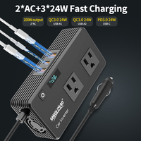 Inversor de Corriente para Auto de 200W, de 12V CC a 110V CA, con Pantalla LED de Voltaje, Enchufe Estándar Americano, Cargador Rápido USB-A y Tipo-C