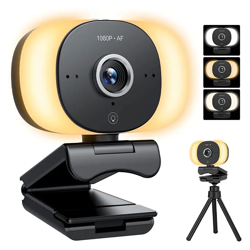 1080P كاميرا ويب كاميرا فيديو كاميرا مع ترايبود الخصوصية غطاء ميكروفون مصباح مصمم على شكل حلقة USB HD PC ل يوتيوب سكايب PC ماكس FPS