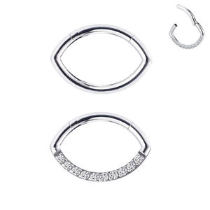 ASTM F136/G23 titanio 9 piezas de circonita cúbica Blaze Set curva superior internamente geométrico nariz anillo con bisagras aro Piercing joyería - Product Image 1