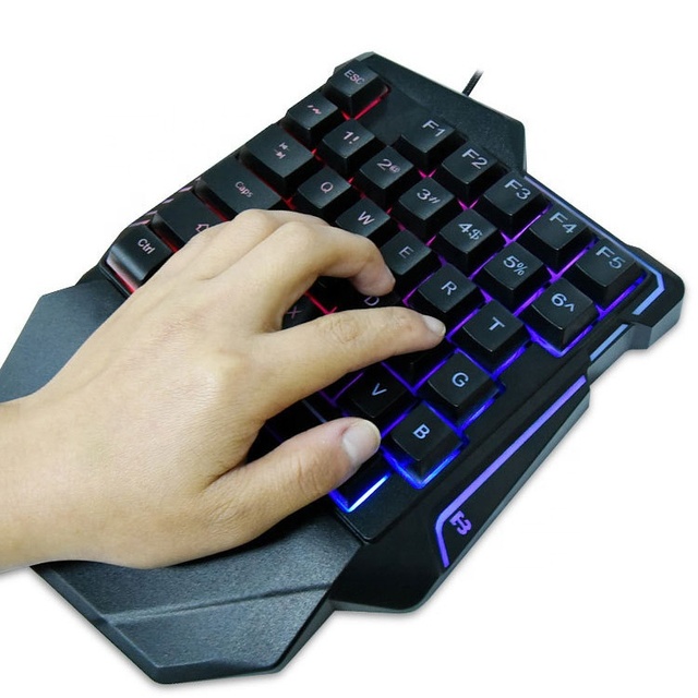 JK-911 One-Handed 35-Keys Wired Mini Mechanical Gaming Keyboard Programmable 7-RGB Backlit Plug Play Button Layout Anti-Ghosting