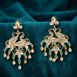ต่างหูดีไซน์นกยูงสไตล์อินโดเวสเทิร์นคลาสสิกจาก Kanhai Jewels รุ่นล่าสุด พร้อมเคลือบทอง รุ่น 8768AQUA Aqua - Product Image 3