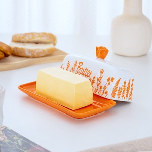 Mantequillera de Cerámica Naranja con Diseño Floral y Tapa de Rosa, Hermética para Conservar la Frescura, Forma Rectangular, de Una Sola Capa - Product Image 5