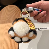 Porte-clés mignon en forme de patte de tigre avec pompon, breloque de sac en peluche de fourrure de lapin, pendentif doux pour sac à main, ornement pour clé de voiture
