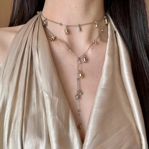 Exquisito Collar de Plata Pura S925 con Diseño Retro Francés, con Forma de Gota de Agua Azul, para Mujer, Cadena de Clavícula Plateada, Estilo Lujoso y Exclusivo - Product Image 4