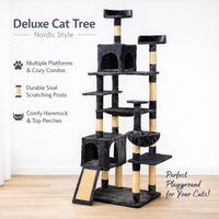 Arbre à chat stable en peluche avec poteaux à gratter en sisal, structure d'escalade multi-niveaux en velours pour grands chats, emballage en carton
