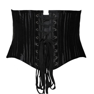 Short Classic Vintage Gothic Satin Women Shapers Boned Corset Top <strong>Underbust</strong> 26 Double Steel Black Adults 2 Piece Thick Crocheted - Product Image 4
