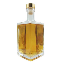 Bouteille en verre carrée de 700ml 750ml Bouteille en verre transparente Nordic Spirits, adaptée au rhum, à la vodka, au whisky, à la tequila et au gin