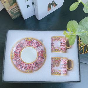 Nouveau produit : Ensemble de 2 tasses à café en céramique de luxe pour l'Europe occidentale, tasses et soucoupes en porcelaine pour le thé - Product Image 5