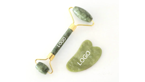 Rouleau de <span class=keywords><strong>jade</strong></span> et ensemble de masseur <span class=keywords><strong>Gua</strong></span> <span class=keywords><strong>Sha</strong></span> en néphrite naturelle Xiuyan avec logo personnalisé, pierre verte de l'Acropléto, avec boîte de lifting du visage - Product Image 5