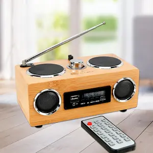 Ретро стерео портативный Mp3-плеер музыкальный громкоговоритель звуковая коробка бамбук SD TF карта USB беспроводной Bluetooth динамик с FM-радио