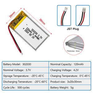 <span class=keywords><strong>3</strong></span>,7 В 120 мАч 302030 литий-ионный полимерный аккумулятор смарт-часы совместимый 302025 литий-ионный перезаряжаемый <span class=keywords><strong>3</strong></span>,7 В 110 мАч мешочек разъем - Product Image 3