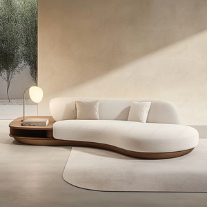 Modern Wabi-Sabi Fabric <strong>Sofa</strong> Set Walnut Solid <strong>Wood</strong> <strong>Frame</strong> Minimalist Japanese Style Sectional <strong>Sofa</strong> for Luxury Living Room Villa - Product Image 6