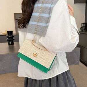 Wholesale Color Blocked Grass Woven Small <b>square</b> Bag, Personalized and Versatile Handbag, Retro Niche Crossbody Shoulder Bag - Product Image 4
