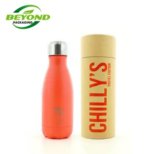 Custom rigid cardboard 500ml drinking water cylinder packaging for water bottle kraft paper tube box