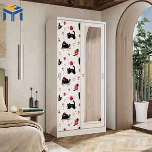 Armoire moderne à double porte coulissante en acier avec serrure et miroir, écologique, durable, robuste, en fer, pour chambre à coucher et <span class=keywords><strong>dressing</strong></span> - Product Image 1