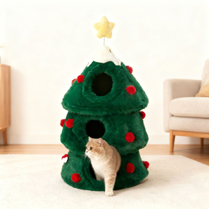 Lit pour chat en forme de sapin de Noël, <span class=keywords><strong>maison</strong></span> pour chien d'intérieur, tente igloo portable verte pour animaux de compagnie, niche pour chatons et petits animaux - Product Image 1