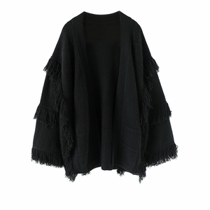 GUOOU Grand Manteau Hiver Lourd Epais Frangé Cardigan en <span class=keywords><strong>Cachemire</strong></span> à Manches Larges pour Femmes Long <span class=keywords><strong>Pull</strong></span> en <span class=keywords><strong>Cachemire</strong></span> Pur - Product Image 3