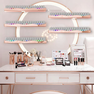 Organizador de Esmalte de Uñas con Acabado Espejo en Oro Rosa de 15 Pulgadas, Montado en la Pared, Estante de Almacenamiento para Artículos de Belleza, Multiusos. - Product Image 1