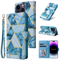 Casing Pelindung Bermotif Marmer Berlapis Emas Berkualitas Tinggi untuk iPhone 17 Promax 16, Flip Cover Kulit dengan Tempat Kartu