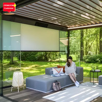 4 X 8m Bahçe Çardakları Motorlu Panjurlu Çift Tavanlı Gölgelikli Pavyon Lüks Siyah Arka Bahçe Villa Pergola Tasarımı