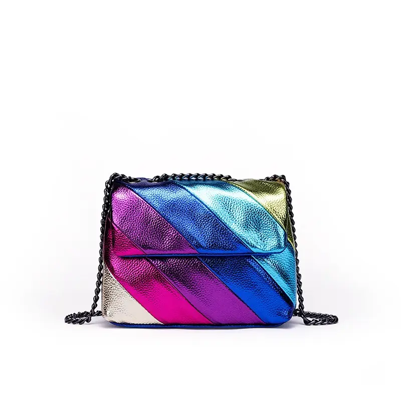Women's Crossbody Bag Portable Chain Shoulder Bag Color Collision Rainbow Single Strap Fashionable Waterproof PU Polyester