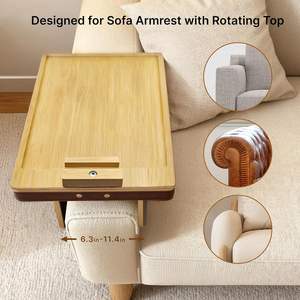 <span class=keywords><strong>Plateau</strong></span> <span class=keywords><strong>d</strong></span>'accoudoir pliable en bois massif pour canapé avec rotation à 360° °   Support pivotant pour téléphone et tablette - Organisateur <span class=keywords><strong>de</strong></span> canapé en bambou pour salon et lit - Product Image 3