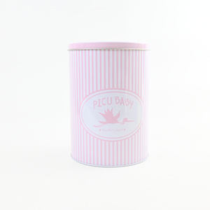 Lata Redonda de Metal para Regalo de Bebé con Estampado de Cigüeña a Rayas Rosas, Lata de Metal Vacía Personalizada para Almacenamiento de Productos para el Cuidado de la Piel del Bebé - Product Image 1