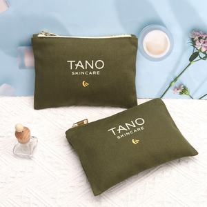 Bolsa de almacenamiento lavable con cremallera de lona verde sólida reciclable, bolsa de cosméticos de maquillaje de algodón con logotipo personalizado de alta calidad - Product Image 1
