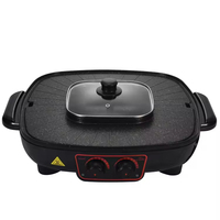 Grill électrique à revêtement marbré avec hot pot, plaque de cuisson électrique multifonction et hot pot avec séparateur 2 en 1