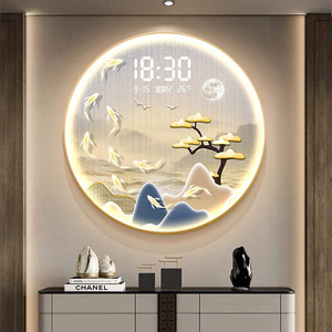 Orologio da Parete LED Rotondo con Display Digitale, Moderno Dipinto Decorativo Illuminato con Paesaggio di Ginkgo, <span class=keywords><strong>Cervi</strong></span> e Pesci Koi - Product Image 5