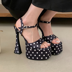 2026 New Summer Polka Dot Platform Block Heel <b>Sandals</b> for Women Single Buckle Strap Ultra High Heel Thick Sole High Heels - Product Image 5