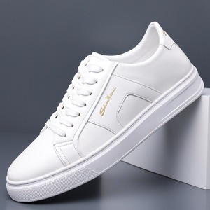 Zapatillas Deportivas de Piel Blancas para Hombre, Punta Redonda, Suela de Goma Transpirable, Zapatos Casuales de Moda para Caminar - Product Image 3