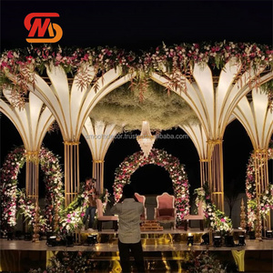 SMOOTH High Quality <b>Flower</b> Stand White Gold Wedding Stage Round Top Metal Backdrop - Product Image 6