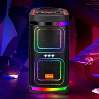 Altavoz Exterior para el Hogar de 40 W, Doble Woofer de 6.5 Pulgadas, Luz RGB Cuadrada con Efecto Arcoíris, Audio Portátil, Batería de Litio de 7.4 V y 4000 mAh, Dos Micrófonos Inalámbricos