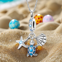 925 argent Sterling tortue de mer étoile de mer coquille pendentif breloques Zircon bijoux avec numéro motif pour fête femmes cadeau