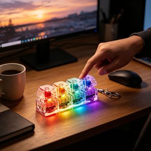 Mini Teclado Interruptor Llavero con Iluminación RGB Brillante, Carcasa Transparente, Botón Mecánico, Juguete Antiestrés, Colgante para Gamers - Product Image 6