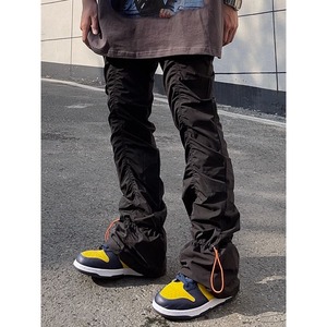 Pantalon plissé style urbain, pantalon cargo micro-évasé, pantalon décontracté ample pour homme avec <span class=keywords><strong>cordon</strong></span> de serrage, design américain tendance pour l'été - Product Image 1
