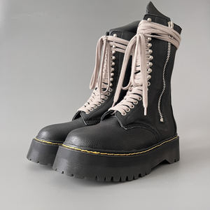 Botas de plataforma de cuero negro al por mayor, estilo diseñador, con cremallera lateral, suela gruesa, botines con cordones, proveedor a granel - Product Image 6