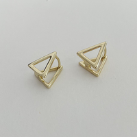Boucles d'oreilles minimalistes 2025 en or 14 carats hypoallergéniques, à double couche, avec fermoir à levier, en forme de prisme triangulaire, à clipser