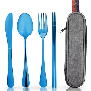 Cubiertos de Viaje con Estuche, Juego de Cubiertos Portátiles para el Trabajo, Vajilla de Acero Inoxidable Portátil para Acampar - Product Image 4
