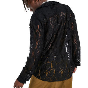 Nuova <span class=keywords><strong>Camicia</strong></span> da <span class=keywords><strong>Uomo</strong></span> alla Moda, Sexy e Traspirante con Colletto a Volant, Vestibilità Regolare, Maniche Lunghe, Traforata in <span class=keywords><strong>Pizzo</strong></span> con Bottoni - Product Image 2