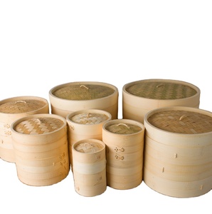 Cuiseur à vapeur en bambou à <span class=keywords><strong>prix</strong></span> compétitif Cuiseur à vapeur personnalisé de boulettes de bambou pour la cuisine Fruits de mer Cuiseur à vapeur à 2 niveaux pour dim sum - Product Image 1