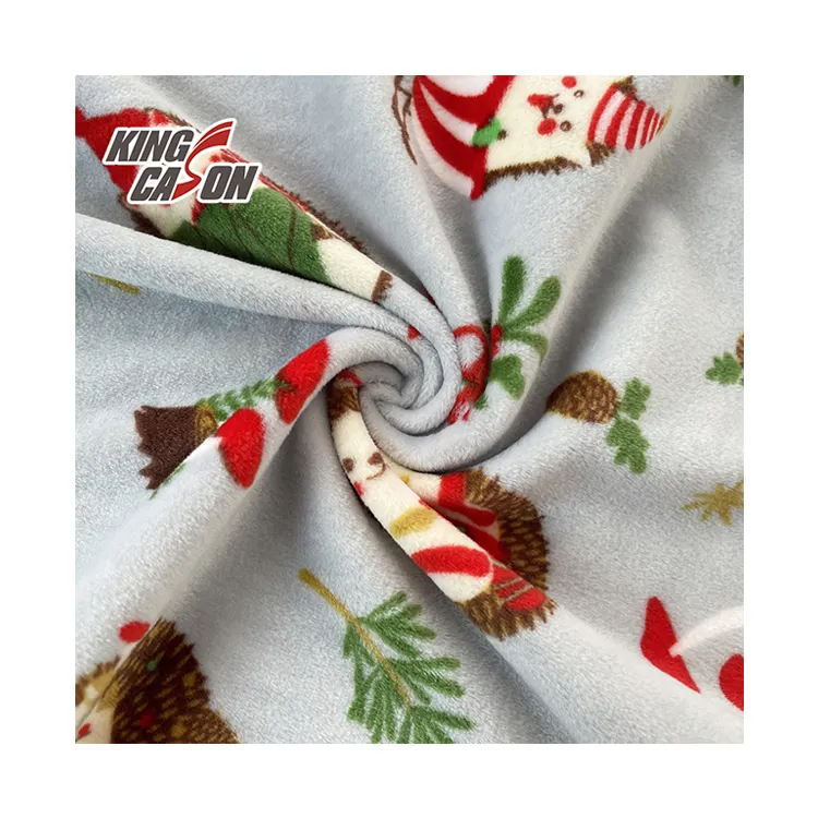 Kingcason China Factory Two Sides Printing Christmas Hedgehog Spandex Super Soft Velvet Fleece Fabric For Bedding Clothing Toys