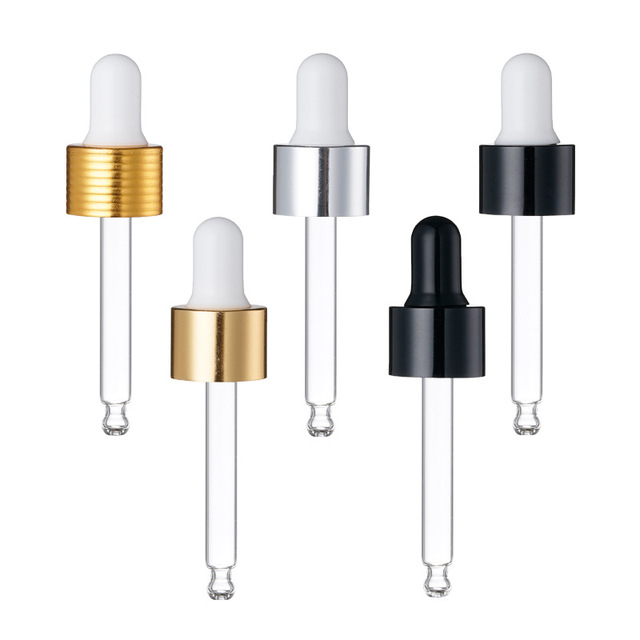 Shiny Silver Dropper Rose Gold Serum Tube Silicone Rubber Bulb Aluminum Hole Cap Dropper 18 mm Cosmetic Dropper Cap