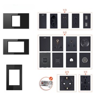 Enchufe de Pared de Vidrio Templado Blanco y Negro, Estándar Italiano, Enchufe Alemán-Italiano, USB Tipo C, Interruptor, Satélite, TV, Teléfono, IP16, 16A