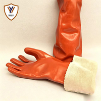 Sarung Tangan Kerja Pengaman Warna Oranye Kemerahan Lapisan PVC Tahan Panas Anti-Kimia Ketebalan 16 oz Sarung Tangan Konstruksi Tahan Lama